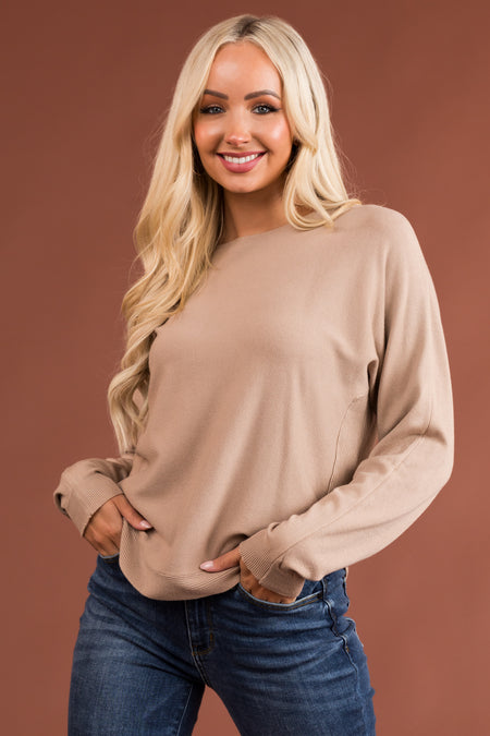 Latte Ribbed Trim Super Soft Light Sweater