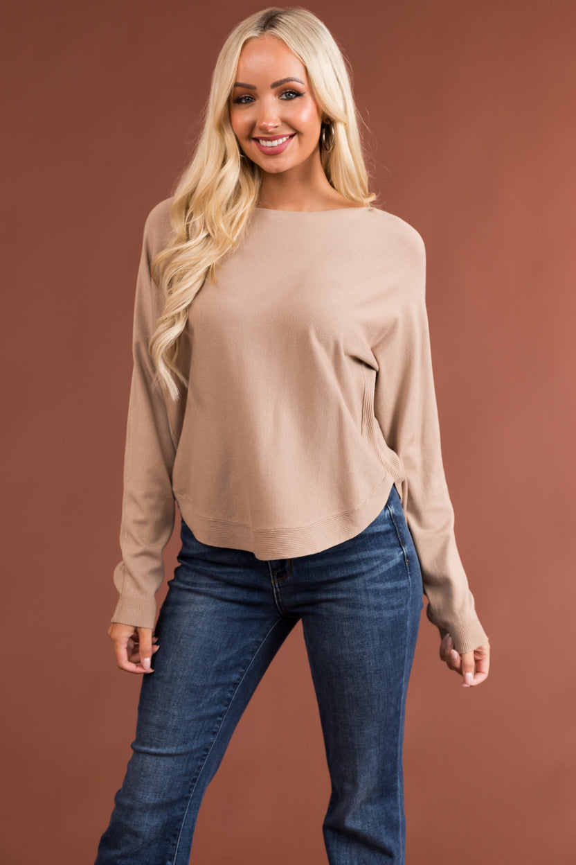 Latte Ribbed Trim Super Soft Light Sweater