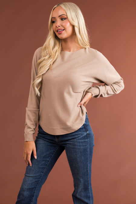 Latte Ribbed Trim Super Soft Light Sweater