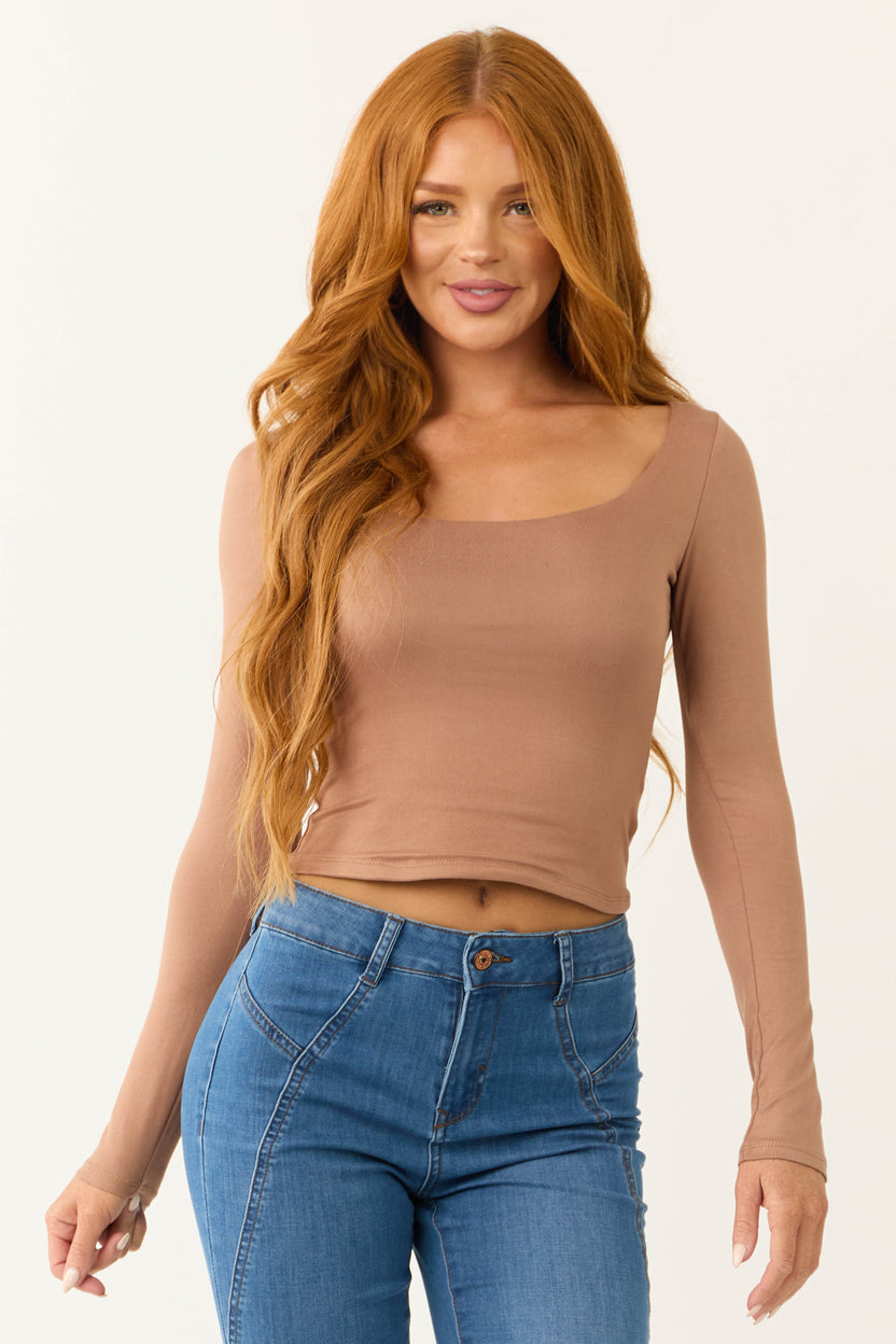 Latte Scoop Neck Long Sleeve Crop Top