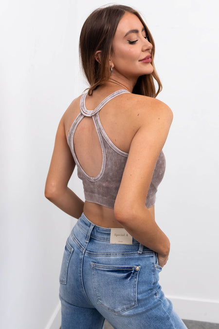 Latte Sleeveless Washed Ribbed Crop Top