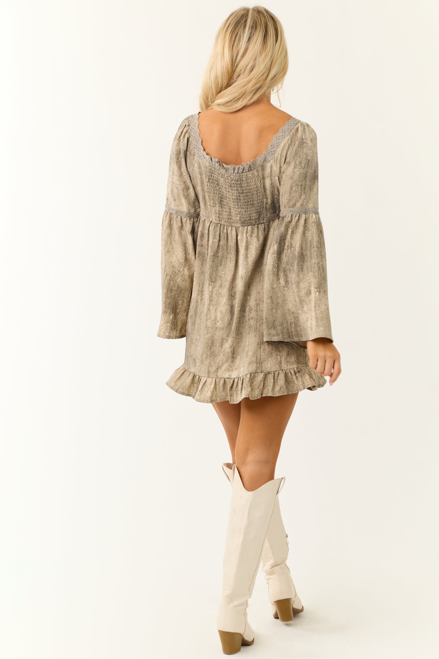 Latte Vintage Wash Long Sleeve Short Dress