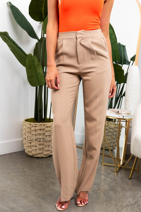 Latte Wide Leg Elastic Waist Woven Pants