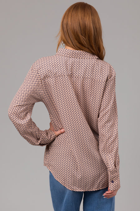 Latte and Navy Honeycomb Patterned Blouse