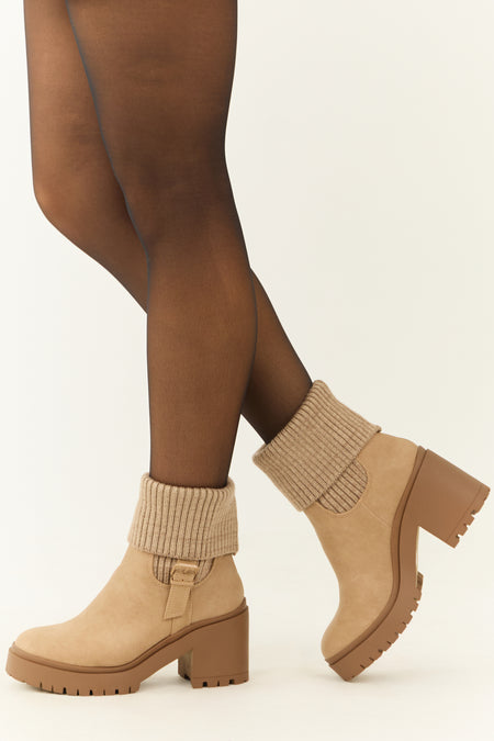 Latte Chunky Heel Side Buckle Booties