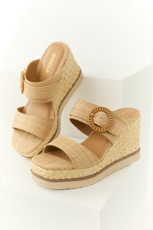 Latte Chunky Platform Raffia Wedge Heels