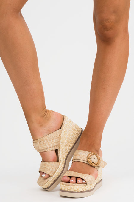 Latte Chunky Platform Raffia Wedge Heels