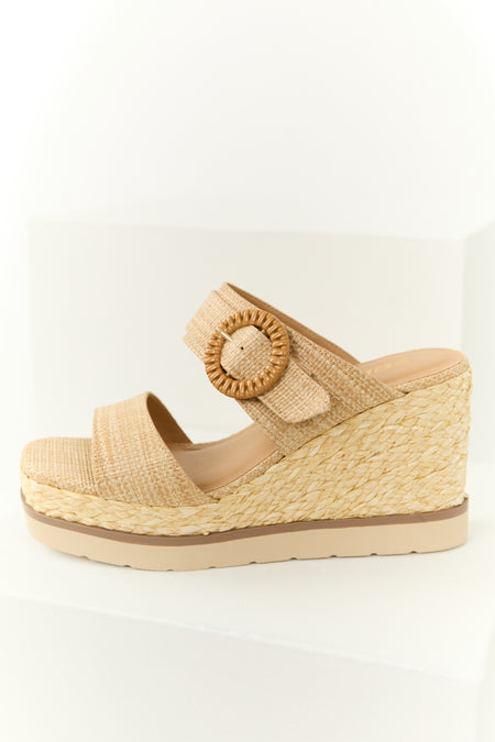 Latte Chunky Platform Raffia Wedge Heels