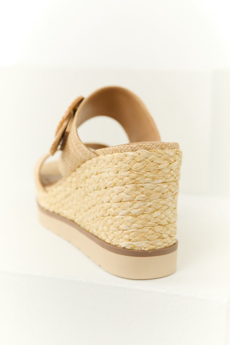 Latte Chunky Platform Raffia Wedge Heels