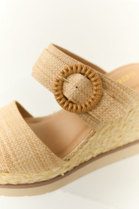 Latte Chunky Platform Raffia Wedge Heels