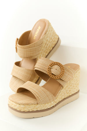 Latte Chunky Platform Raffia Wedge Heels