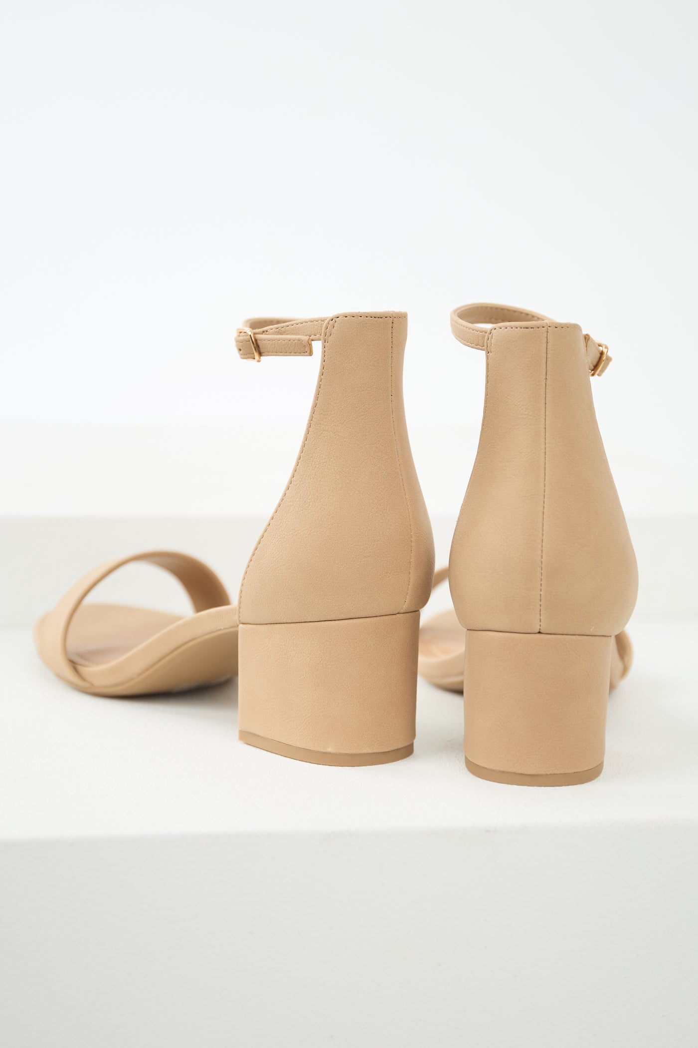 Latte Faux Leather Ankle Strap Block Heels