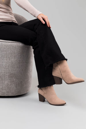 Latte Faux Suede Block Heel Ankle Booties