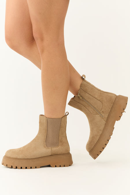 Latte Faux Suede Lug Platform Boots