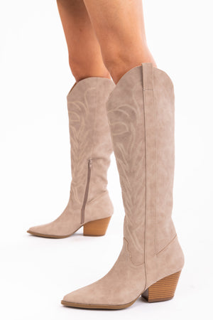 Latte Knee High Pointed Toe Western Boots