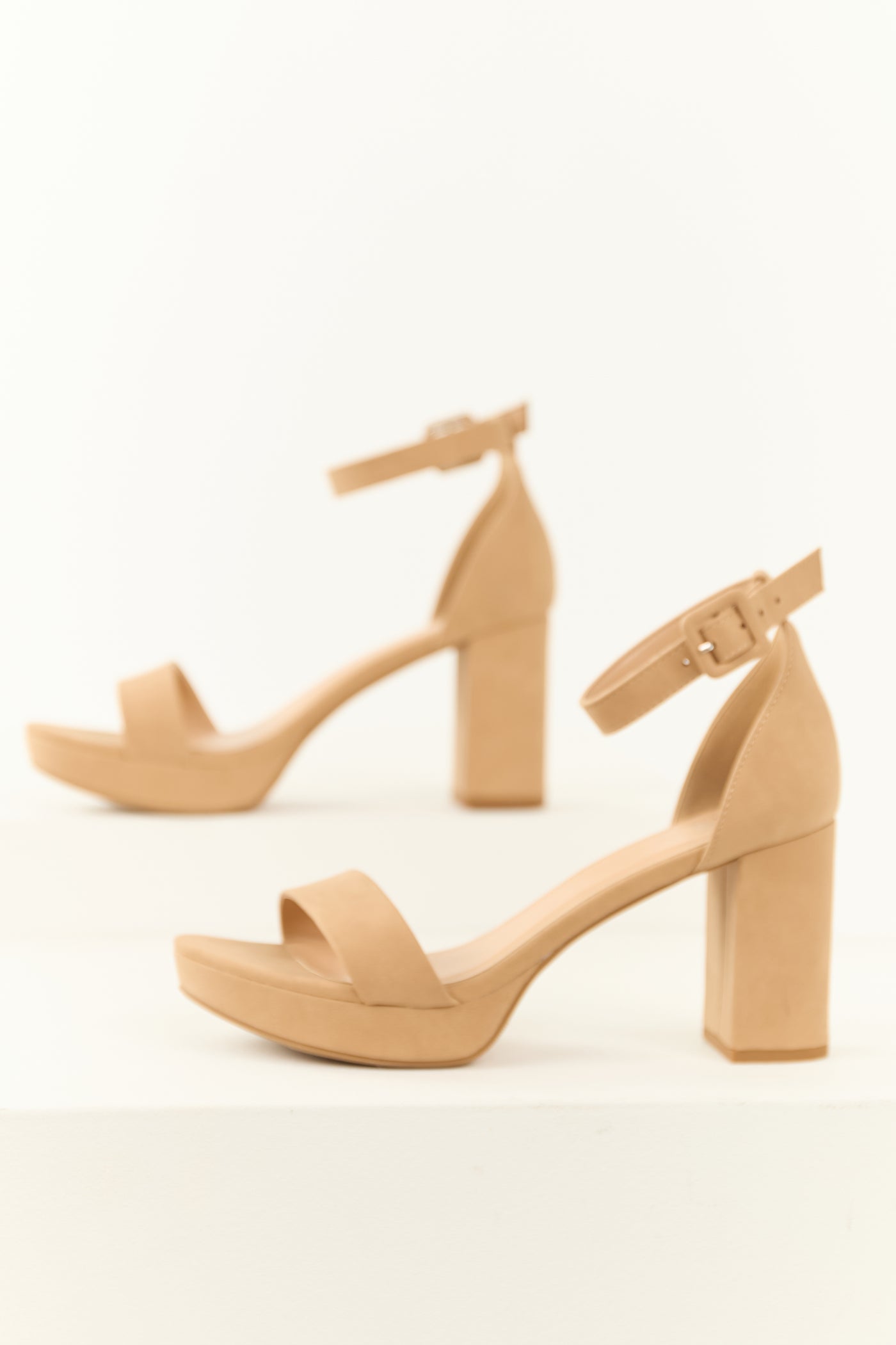 Latte Open Toe Ankle Strap Platform Heels