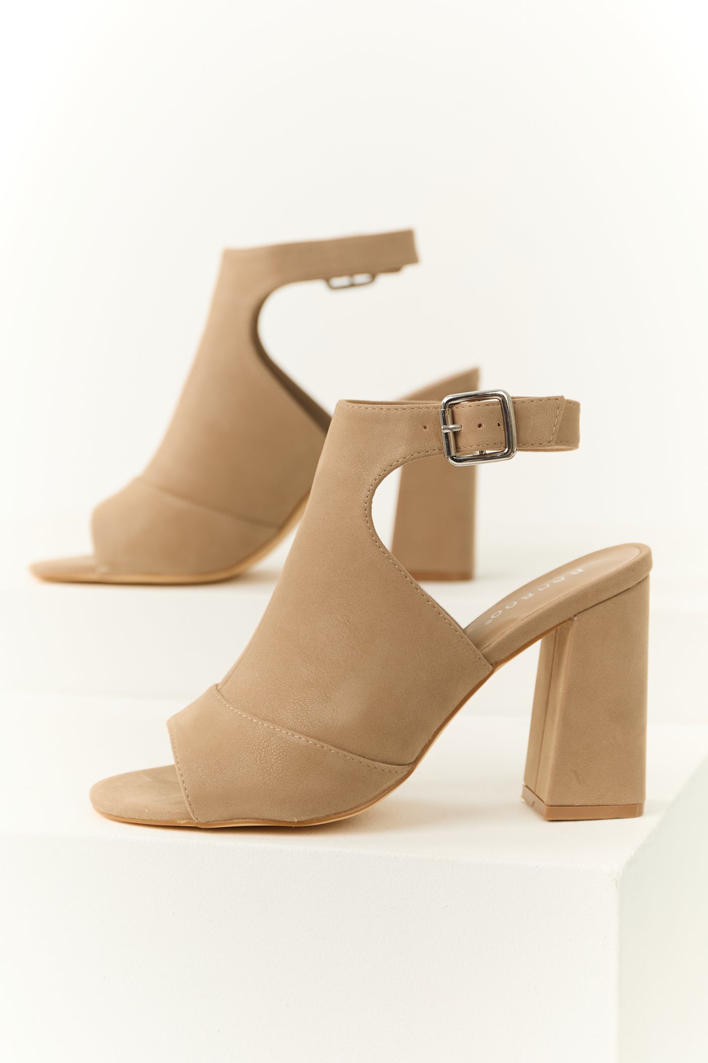 Latte Open Toe Strap Chunky Heels