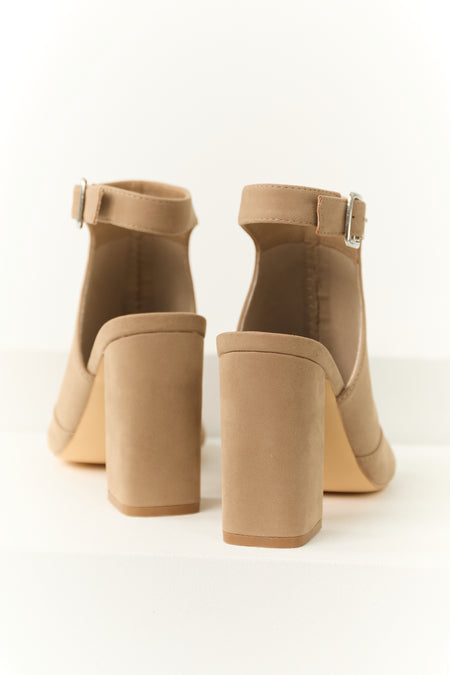 Latte Open Toe Strap Chunky Heels