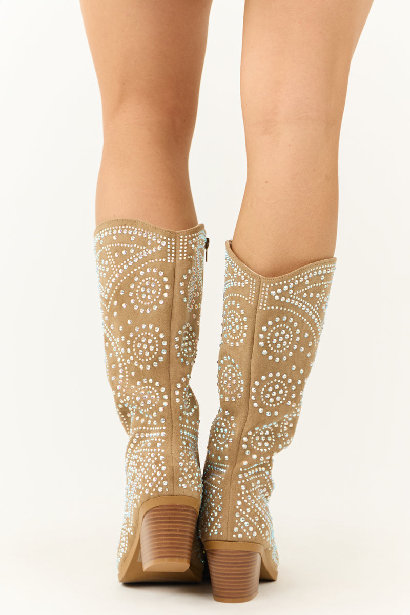 Latte Rhinestone Studded Western Boots