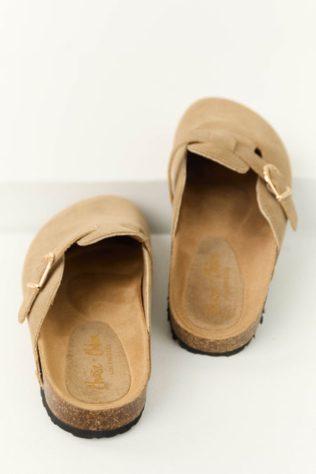 Latte Suede Studded Trim Clog Slip On Sandals