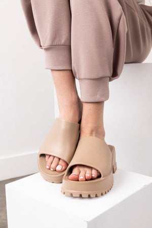 Latte Treaded Platform Slip On Sandals