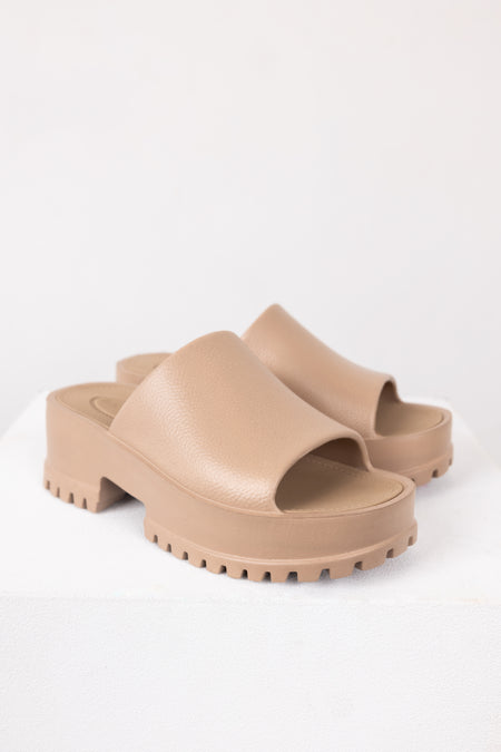 Latte Treaded Platform Slip On Sandals