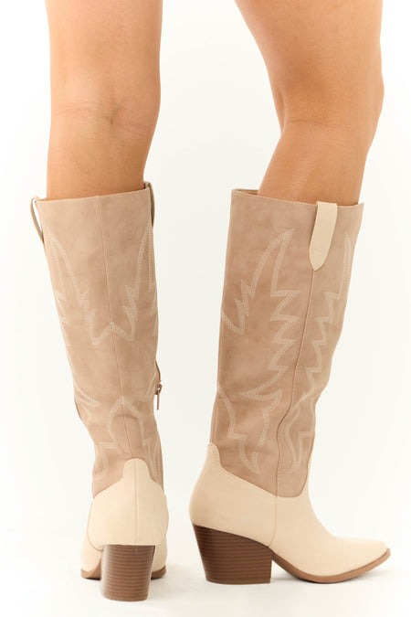 Latte Western Embroidered Pointed Toe Boots