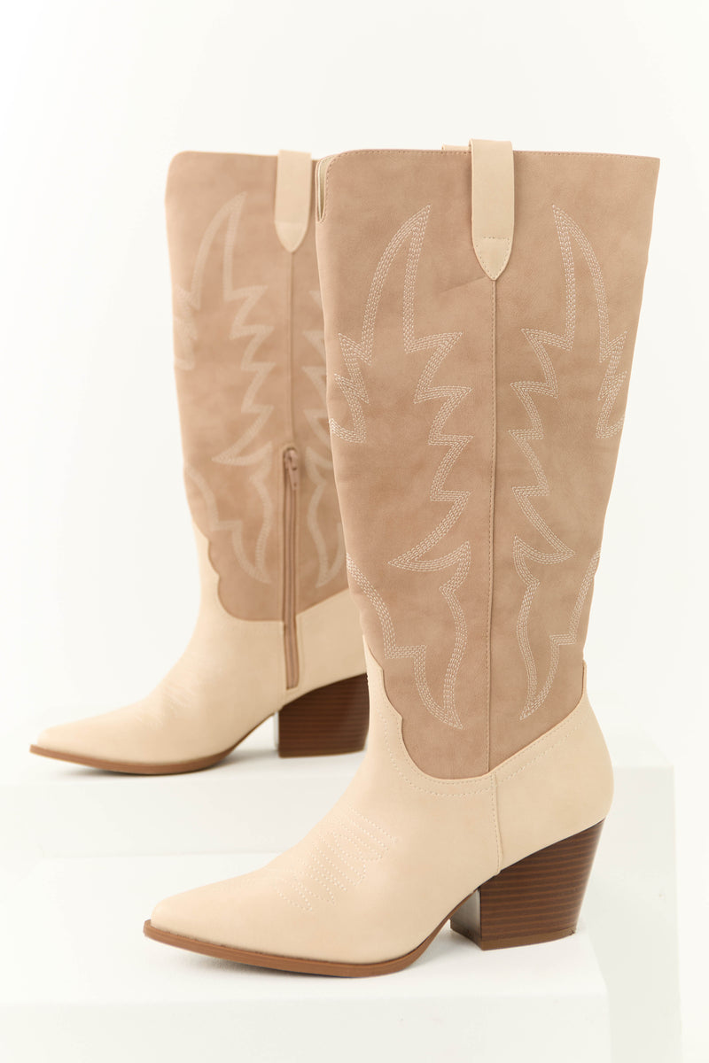 Latte Western Embroidered Pointed Toe Boots