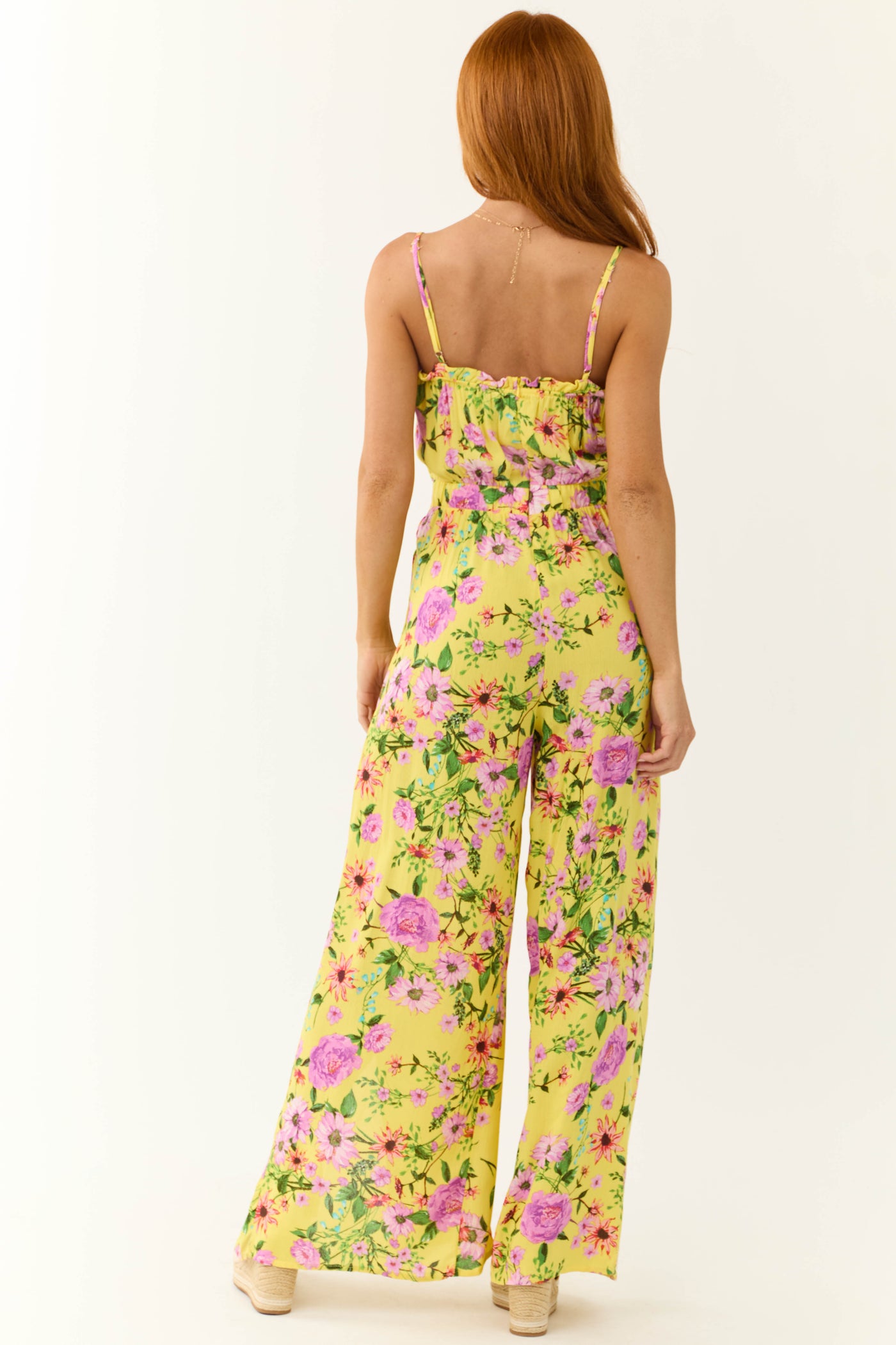 Lemon Floral Print Sleeveless Palazzo Jumpsuit