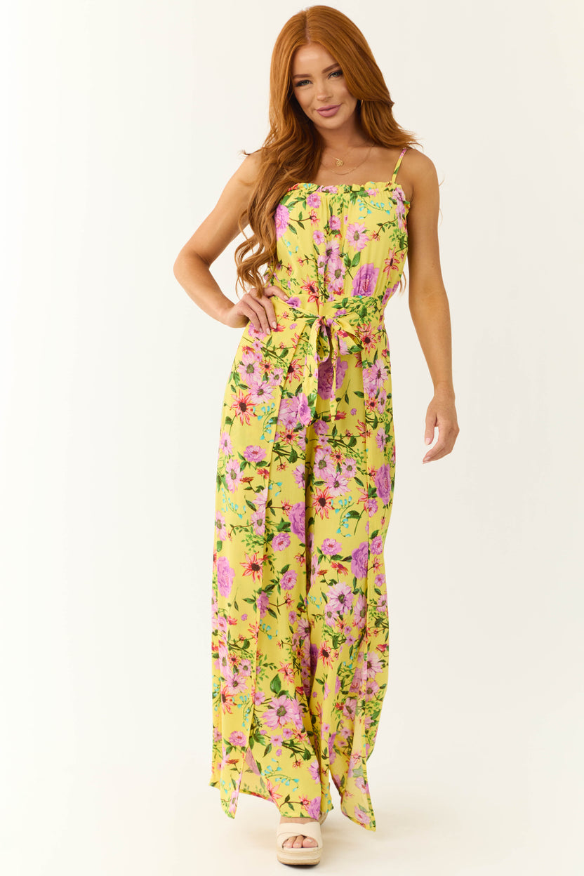 Lemon Floral Print Sleeveless Palazzo Jumpsuit