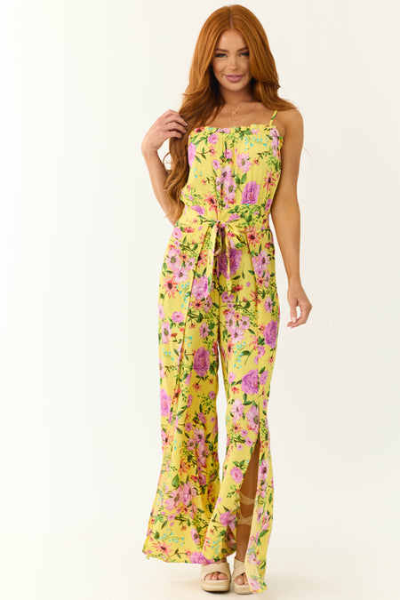 Lemon Floral Print Sleeveless Palazzo Jumpsuit