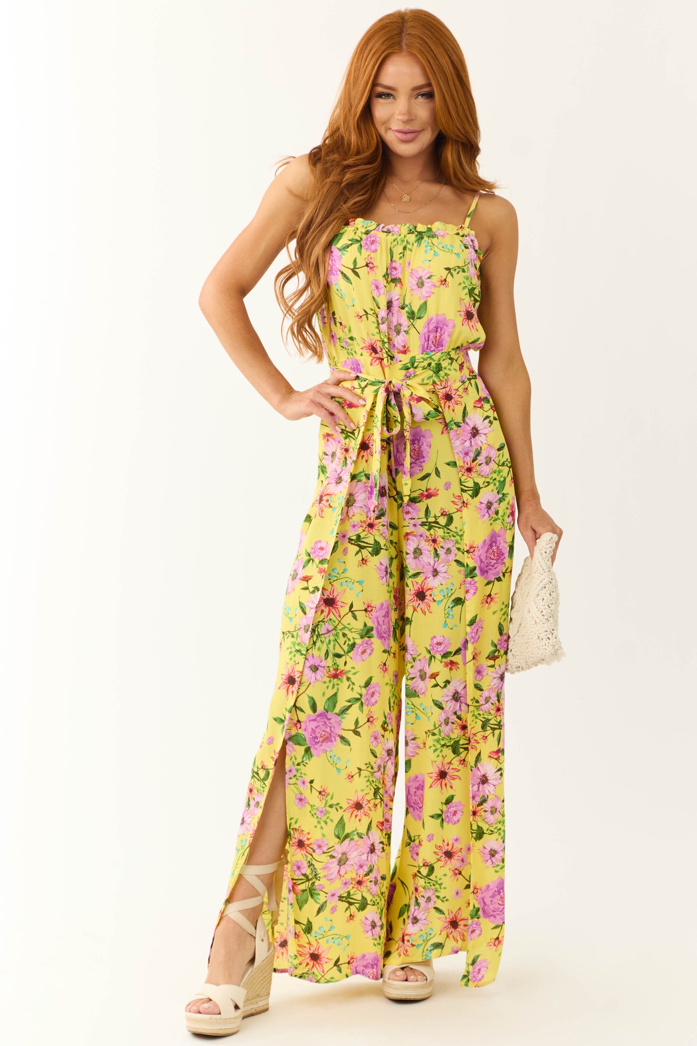 Lemon Floral Print Sleeveless Palazzo Jumpsuit