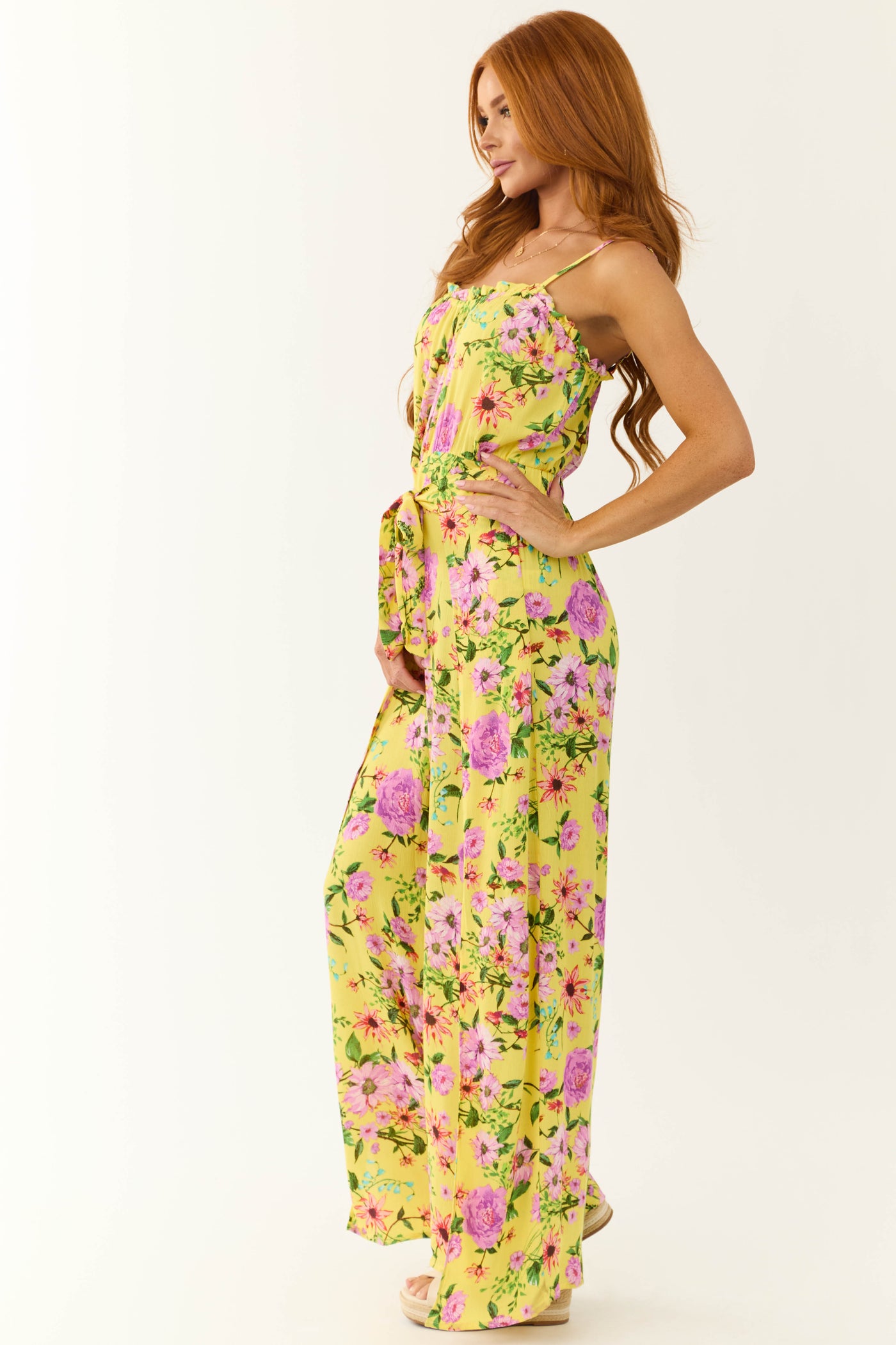 Lemon Floral Print Sleeveless Palazzo Jumpsuit