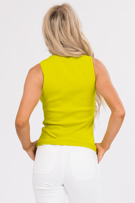 Lemon Lime Flower Texture Ribbed Tank Top