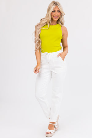 Lemon Lime Flower Texture Ribbed Tank Top