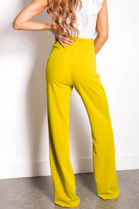 Lemon Lime Vertical Seam Wide Leg Pants