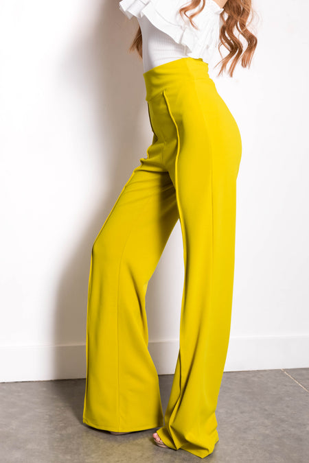 Lemon Lime Vertical Seam Wide Leg Pants