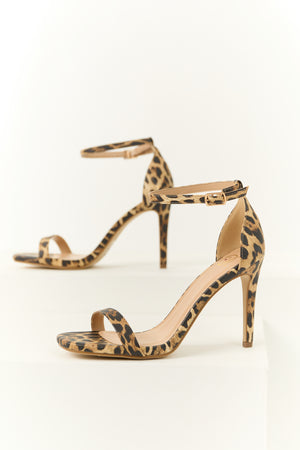 Leopard Nubuck Ankle Strap High Heels