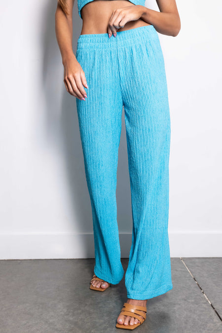 Light Azure Crinkled Crop Top and Pants Set