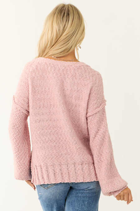 Light Baby Pink Long Balloon Sleeve Knit Sweater