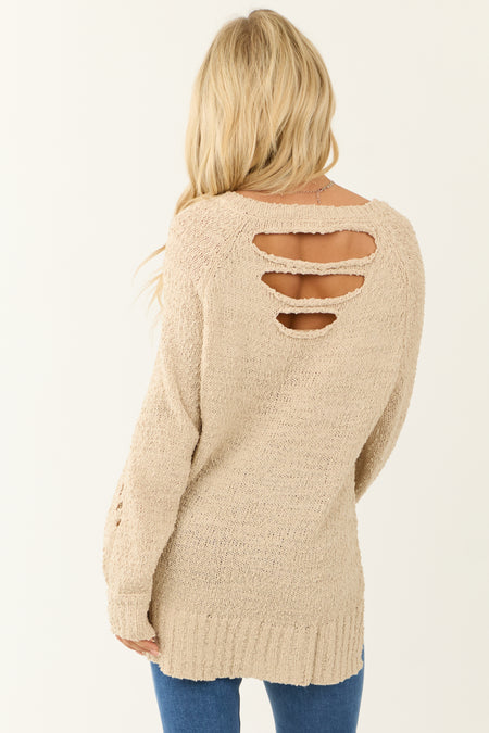 Light Beige Distressed Sweater with Back Cut Out