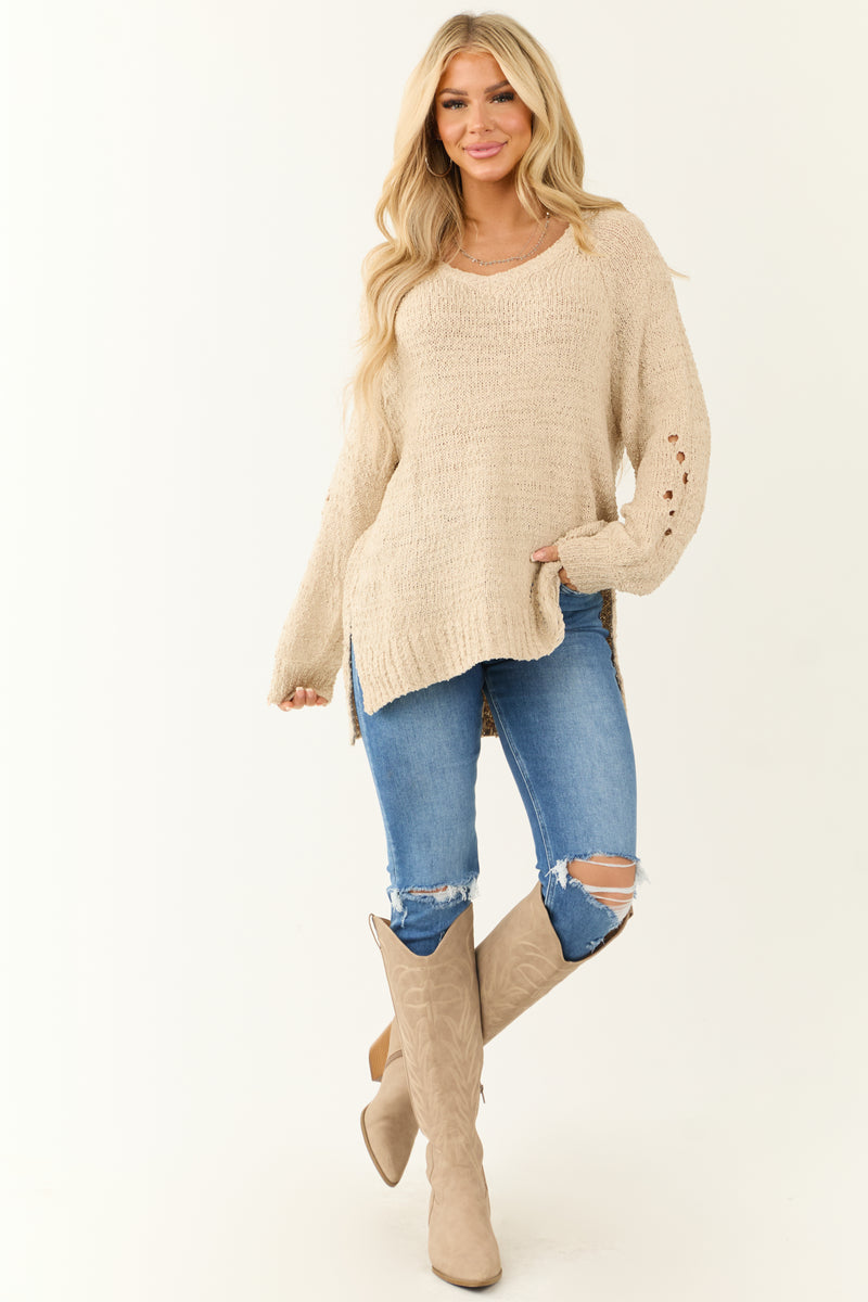 Light Beige Distressed Sweater with Back Cut Out