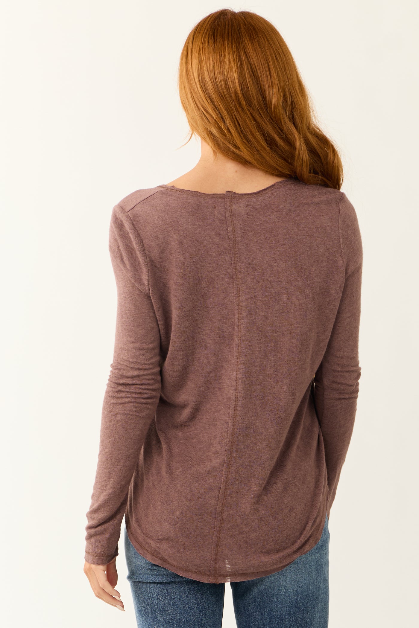 Light Berry Slub Knit Center Seam Long Sleeve Top