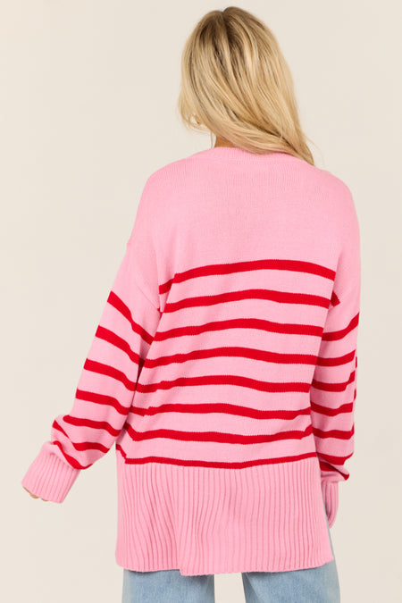 Light Bubblegum Striped Round Neck Sweater