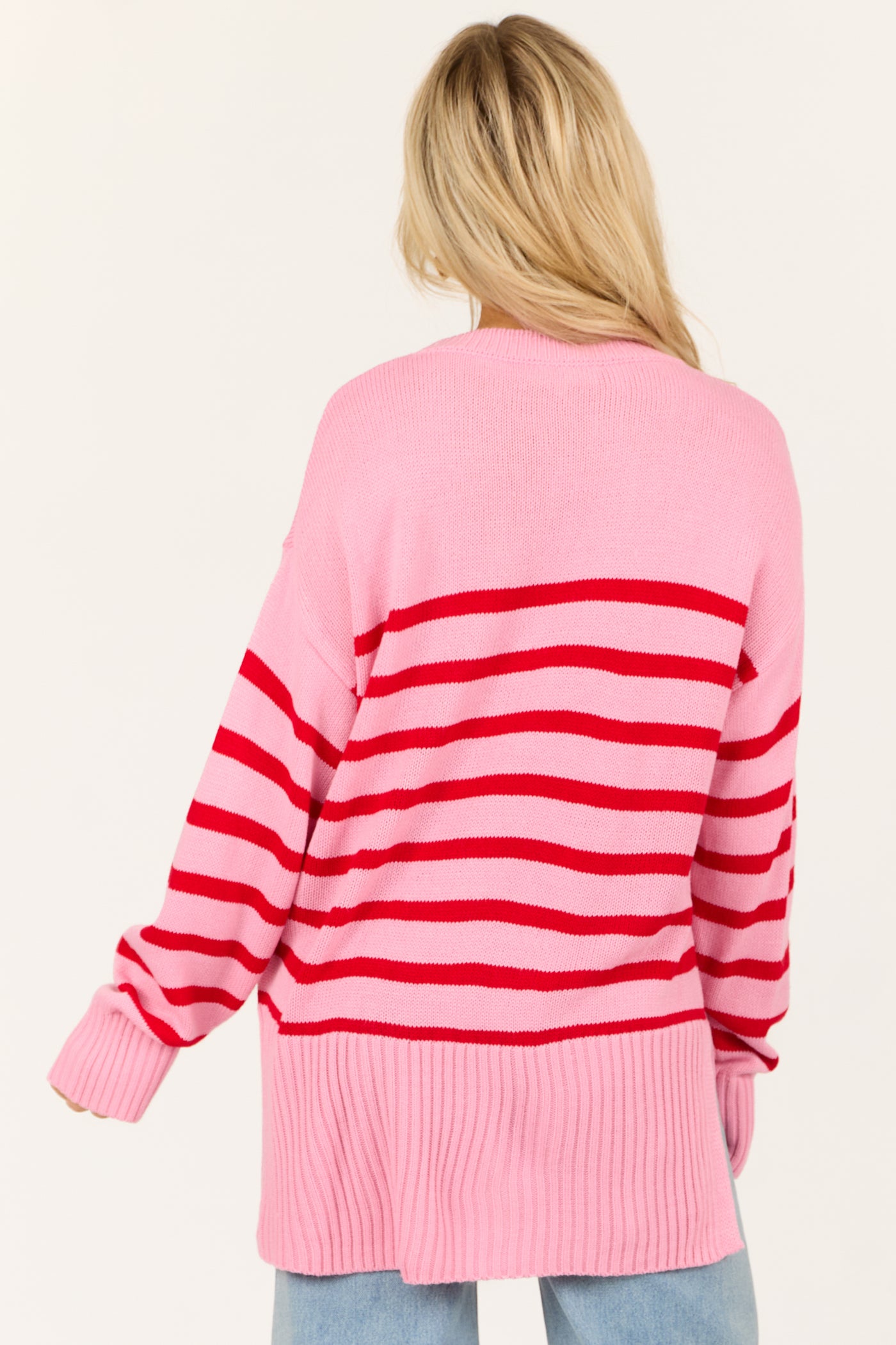 Light Bubblegum Striped Round Neck Sweater