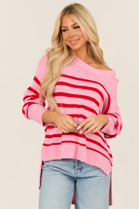 Light Bubblegum Striped Round Neck Sweater