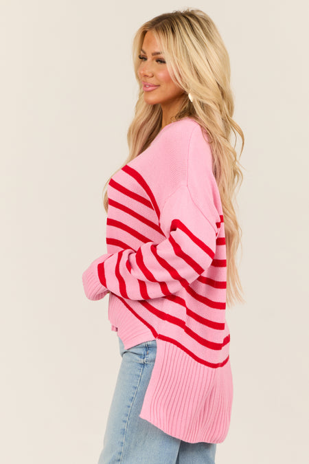 Light Bubblegum Striped Round Neck Sweater