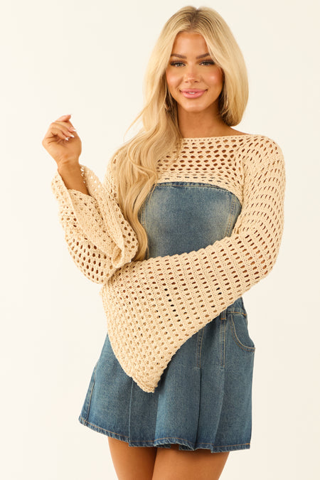 Light Buttercream Crochet Knit Shrug Sweater