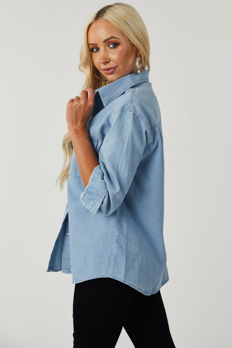 Light Chambray Button Down Long Sleeve Top