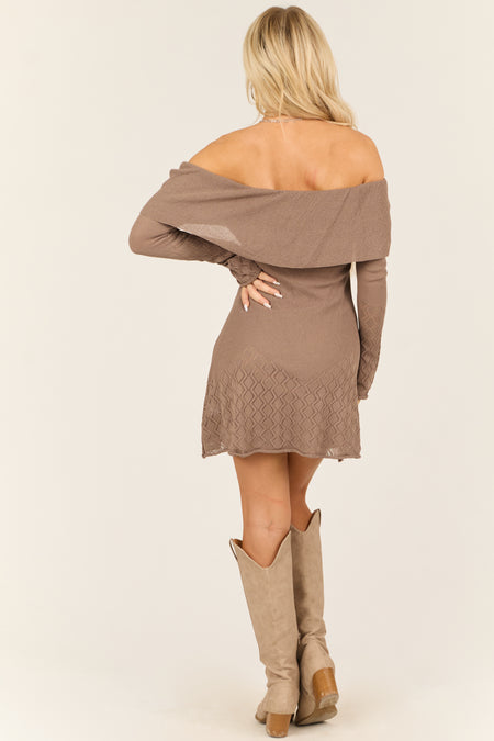 Light Coffee Off the Shoulder Textured Short Dress